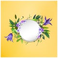 Colorful floral background with beautiful flowers. Purple Clematis flower, hydrangea and leaves.