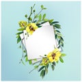 Colorful floral background with beautiful flowers. Yellow orchid and leaves.