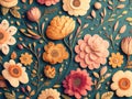 Colorful floral background with paper cut flowers and leaves. 3d illustration
