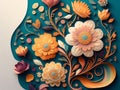 Colorful floral background with paper cut flowers and leaves. 3d illustration