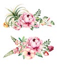 Colorful floral collection with flower,peonies,leaves,field bindweed Royalty Free Stock Photo