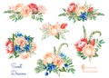 Colorful floral collection with roses,flowers,leaves,protea,blue berries,spruce branch,eryngium.