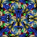 Colorful floral 3d vector seamless pattern. Baroque background. Royalty Free Stock Photo