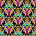 Colorful floral ethnic style greek key vector seamless pattern. Royalty Free Stock Photo