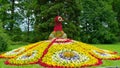 A colorful floral figure of a bird`s fire on the island of Mainau.