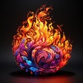 Colorful floral flame with flowing red flames on black