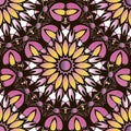 Colorful floral mandalas seamless pattern. Flourish ornamental vector background. Vintage flowers, leaves, lines, curves, shapes. Royalty Free Stock Photo