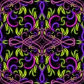 Colorful floral Paisley seamless pattern. Bright abstract ornamental Damask background.