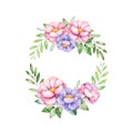 Colorful floral pastel wreath with peony,flowers,leaves, leaves, Royalty Free Stock Photo