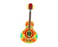 Colorful floral pattern acoustic guitar isolated on white. Vibrant Mexican folk art style decoration. Musical instrument