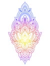 Colorful floral pattern for Mehndi and Henna drawing. Hand-draw lotus symbol. Decoration in ethnic oriental, Indian style. Rainbow Royalty Free Stock Photo
