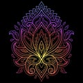 Colorful floral pattern for Mehndi and Henna drawing. Hand-draw lotus symbol. Decoration in ethnic oriental, Indian style. Rainbow Royalty Free Stock Photo