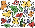 Colorful floral pattern. Stylized flowers, plants on the white background. Drawn decorative flowers pattern