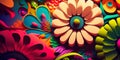 A colorful floral patterned background with a psychedelic twist. Generative AI