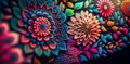 A colorful floral patterned background with a psychedelic twist. Generative AI