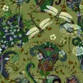 Colorful floral seamless pattern. Plants ornament. Decorative flowers and grass. Design for fabrics, cards, web, textile