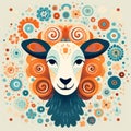 Colorful Floral Sheep: Funky Retro Vector Art With Symmetrical Abstraction