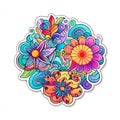 Colorful floral sticker isolated on a white background. AI-generated. Royalty Free Stock Photo