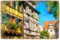 Colorful floral town Colmar in Alsace, France. Retro styled pict Royalty Free Stock Photo