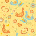 Colorful floral wallpaper folk style