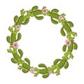 Colorful floral wreath with cactusi. Design with cactuses for invitation, wedding or greeting cards.