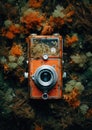 Colorful flower background orange analog camera surreal photo