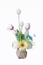 Colorful flower bouquet arrangement centerpiece in vase isolated Royalty Free Stock Photo