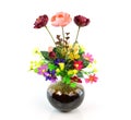 Colorful flower bouquet in vase isolated on white background Royalty Free Stock Photo