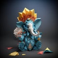 Colorful flower craft of origami of indian god ganesh
