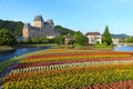 Colorful flower garden near river