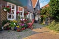 Colorful flower garden on a street in Edam, Netherlands, Europe Royalty Free Stock Photo