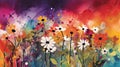 Colorful flower illustration, Abstract meadow - Generative AI - AI generated