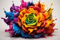colorful flower with paint splashes on a white background Royalty Free Stock Photo