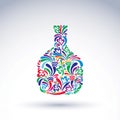 Colorful flower-patterned bottle, alcohol and relaxation concept