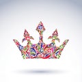 Colorful flower-patterned crown, coronation design element.