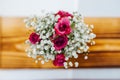 Colorful flower wedding center-piece decoration from top view