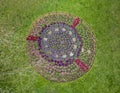 A colorful flowerbed circle in public park viewed from drone Royalty Free Stock Photo