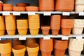Colorful flowerpots in the florist store. Hardware store