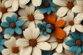 colorful flowers background with white blue and orange petals