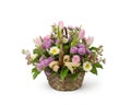 Colorful Flowers in a Basket - Pink Purple Tulips Mums - Florist Flower Arrangement