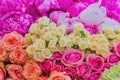 Colorful flowers bouquet background - roses, peonies, carnations - close up Royalty Free Stock Photo