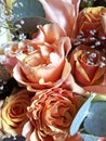 Colorful flowers bouquet . Mix flowers. Beautiful summer bouquet. Concept of a flower shop. Orange roses, pink roses , Royalty Free Stock Photo