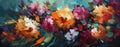 Colorful Flowers in Bright Colors: A Soft Brush Artwork in Light Orange and Dark Cyan. Perfect for Invitations and Poste