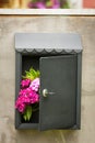 Flowers In Mailbox On Gate At Home.