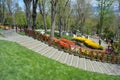 Starway and rest on Emirgan park in Istanbul, clorful flowers in background