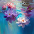 Colorful flowers float gracefully in a serene and tranquil pool of water by Generative AI