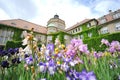 Colorful flowers in front of Botanic Institute of Munich Botanical Garden Royalty Free Stock Photo