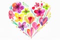 Colorful flowers in heart shape for Valentines Day watercolor illustration Royalty Free Stock Photo