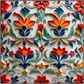 colorful flowers with leaves, relief design,