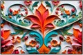 colorful flowers with leaves, relief design,